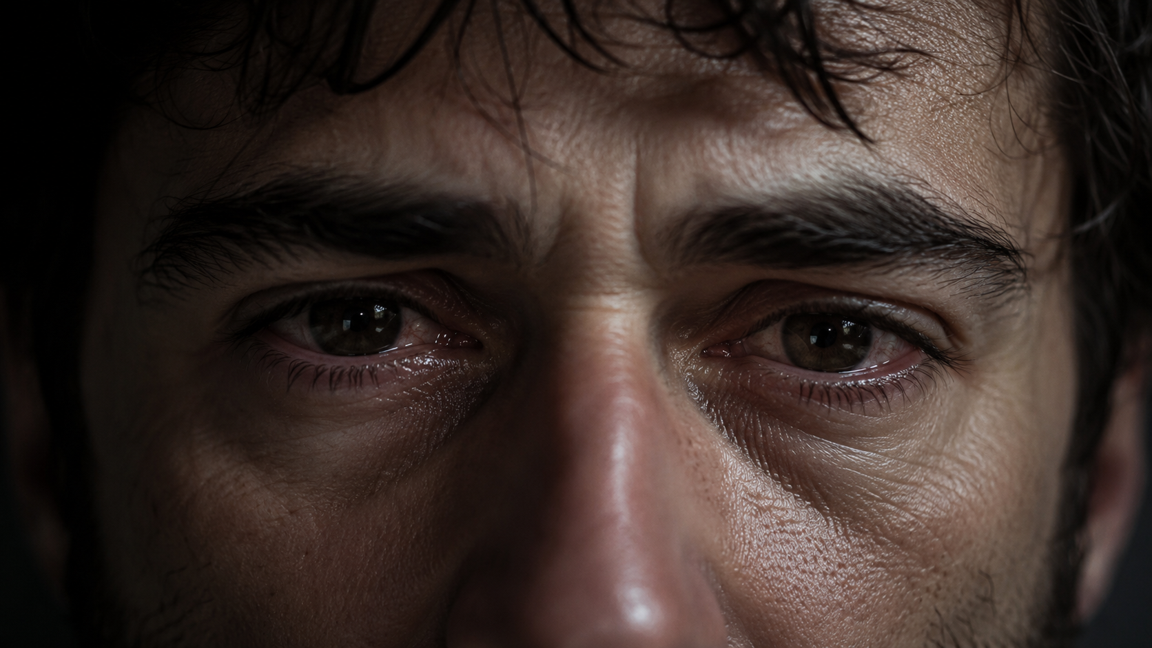 A close-up of tired eyes after a life-changing moment